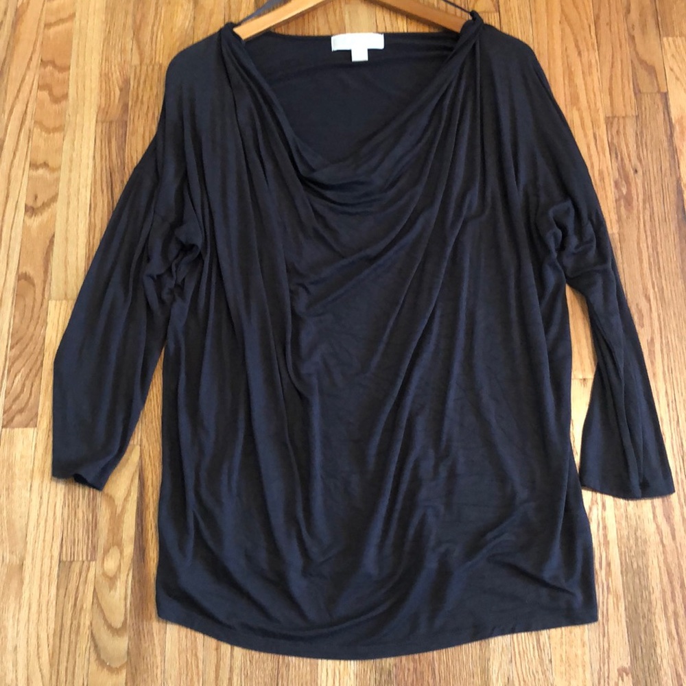 MICHAEL Michael Kors Black Draped V-Neck Long Sleeve Top